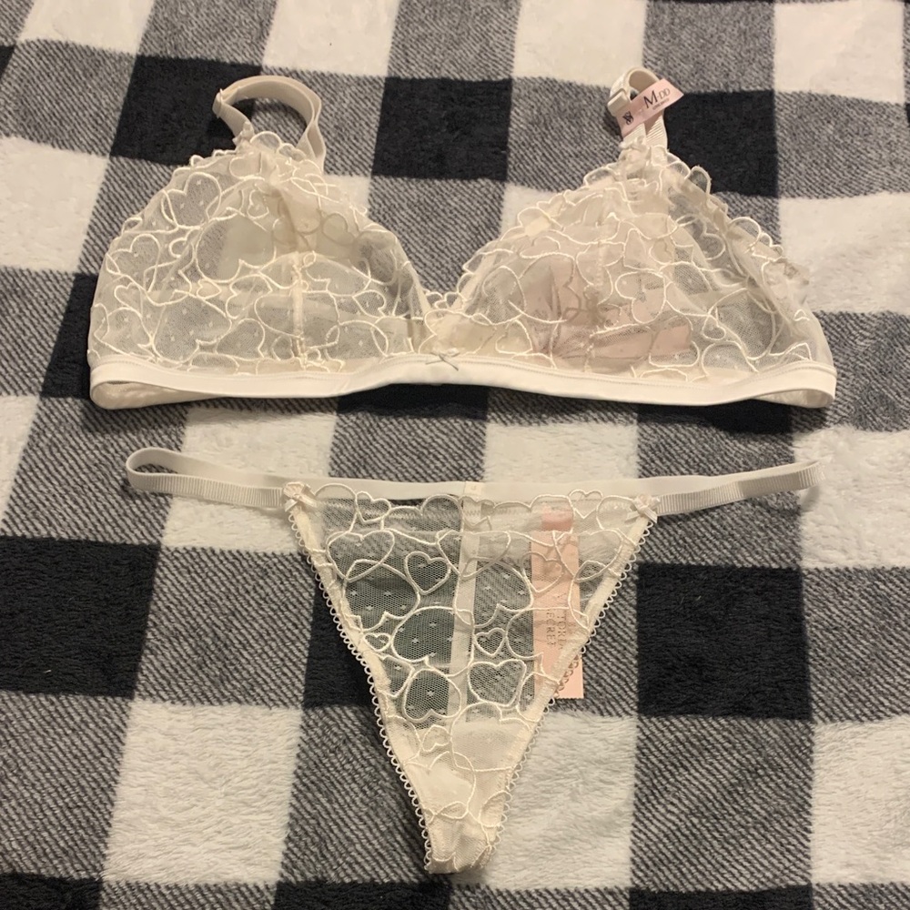 White Heart Bralette and Thong Set